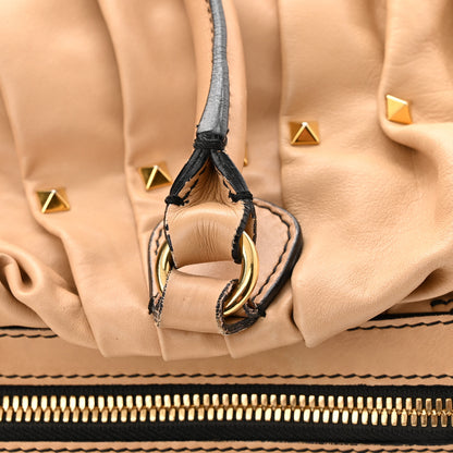Valentino Garavani Lambskin Pleated Studded Maizeon Tote Tan 14 of 16