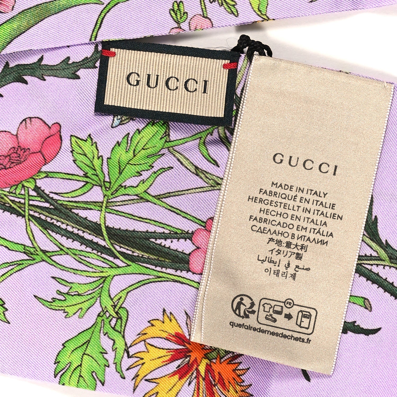Gucci Silk Flora Neck Bow Scarf Purple Multicolor 3 of 3