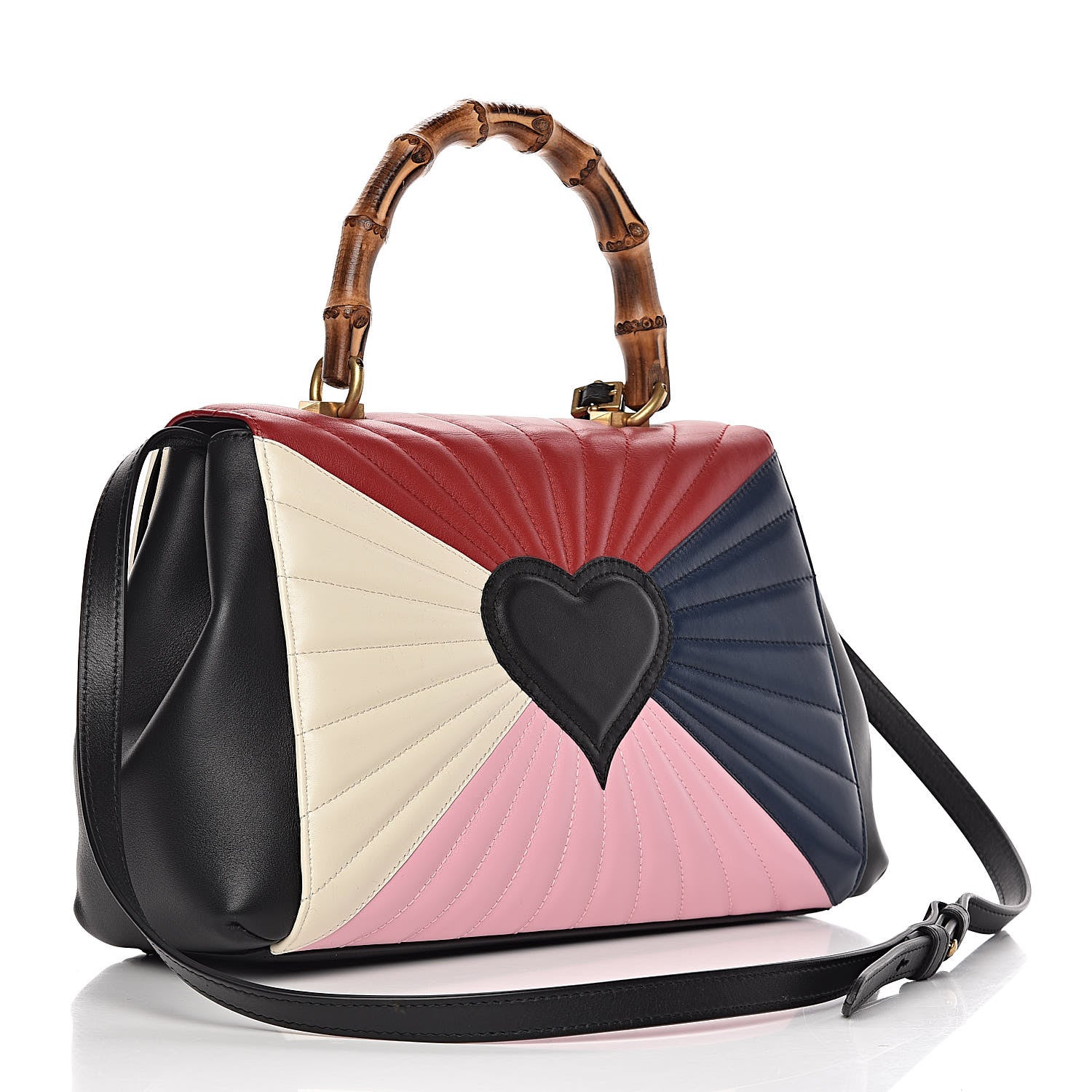 Gucci Calfskin Bamboo Trapuntata Queen Margaret Top Handle Bag Blue Agata Hibiscus Red Mystic White Sugar Pink 4 of 12
