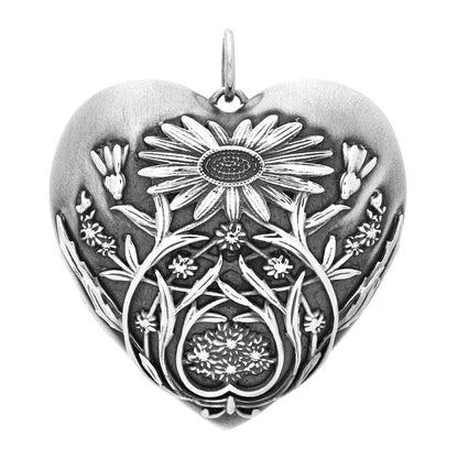 Tiffany Sterling Silver Large Ziegfeld Daisy Heart Locket Pendant 1 of 3
