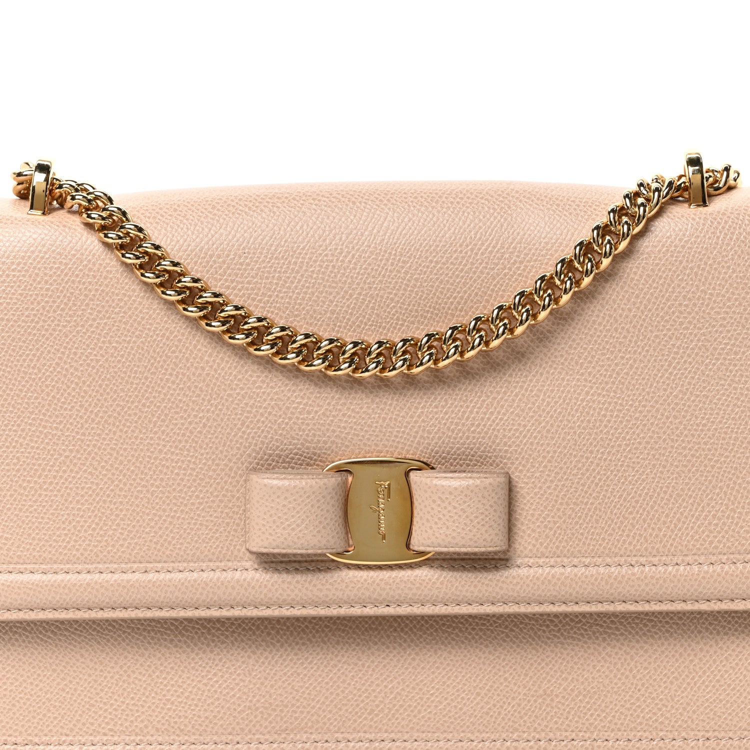 Salvatore Ferragamo Printed Calfskin Ginny Shoulder Bag Beige