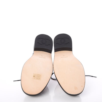 Chanel Crumpled Lambskin Patent CC Lace Up Oxfords 38 Pink Gold Black 5 of 7