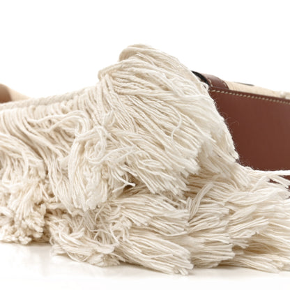 Chloe Cotton Calfskin Small Woody Ribbon Fringe Tote White Brown 9 of 10