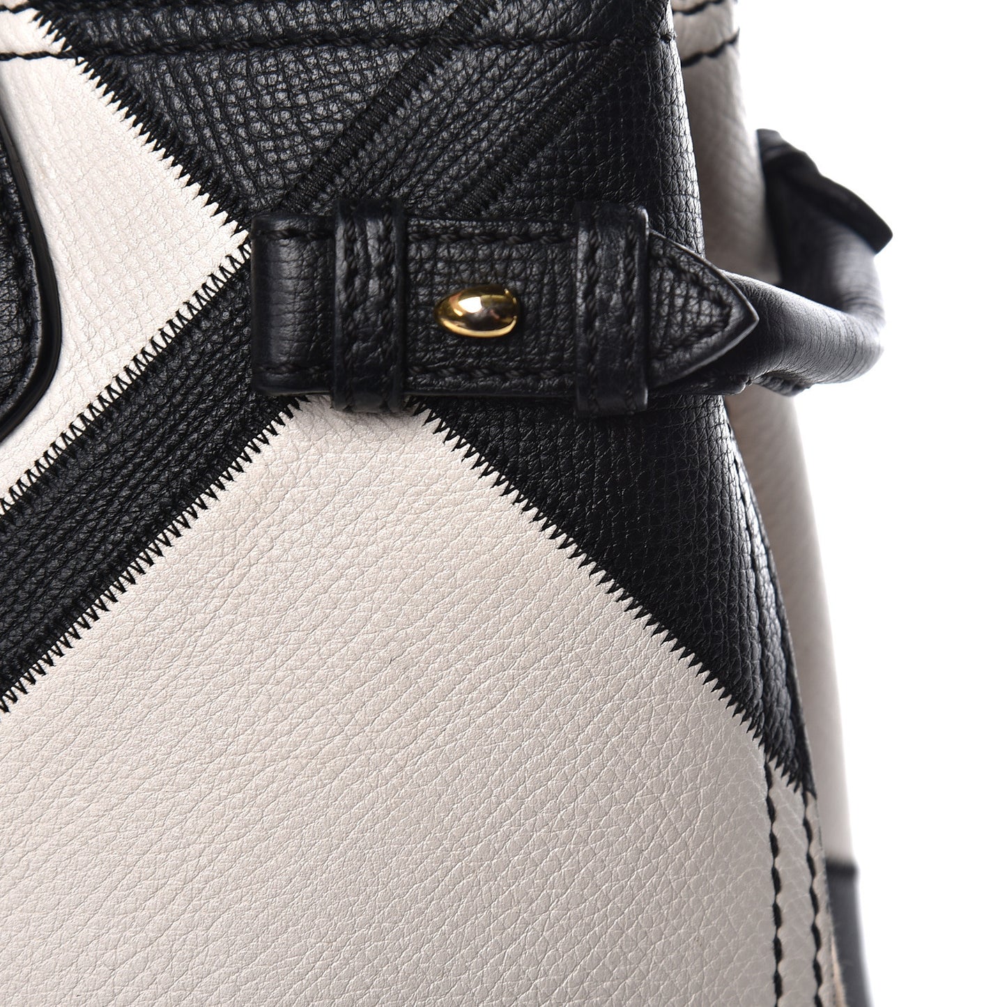 Grainy Calfskin Patchwork Medium Banner Tote Black White