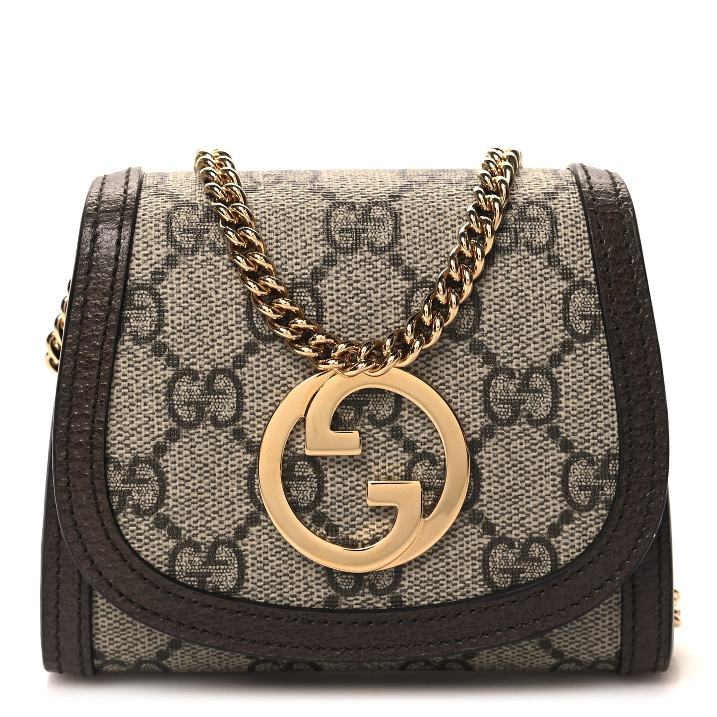 GG Supreme Monogram Textured Dollar Calfskin Medium Blondie Chain Wallet Beige Ebony New Acero