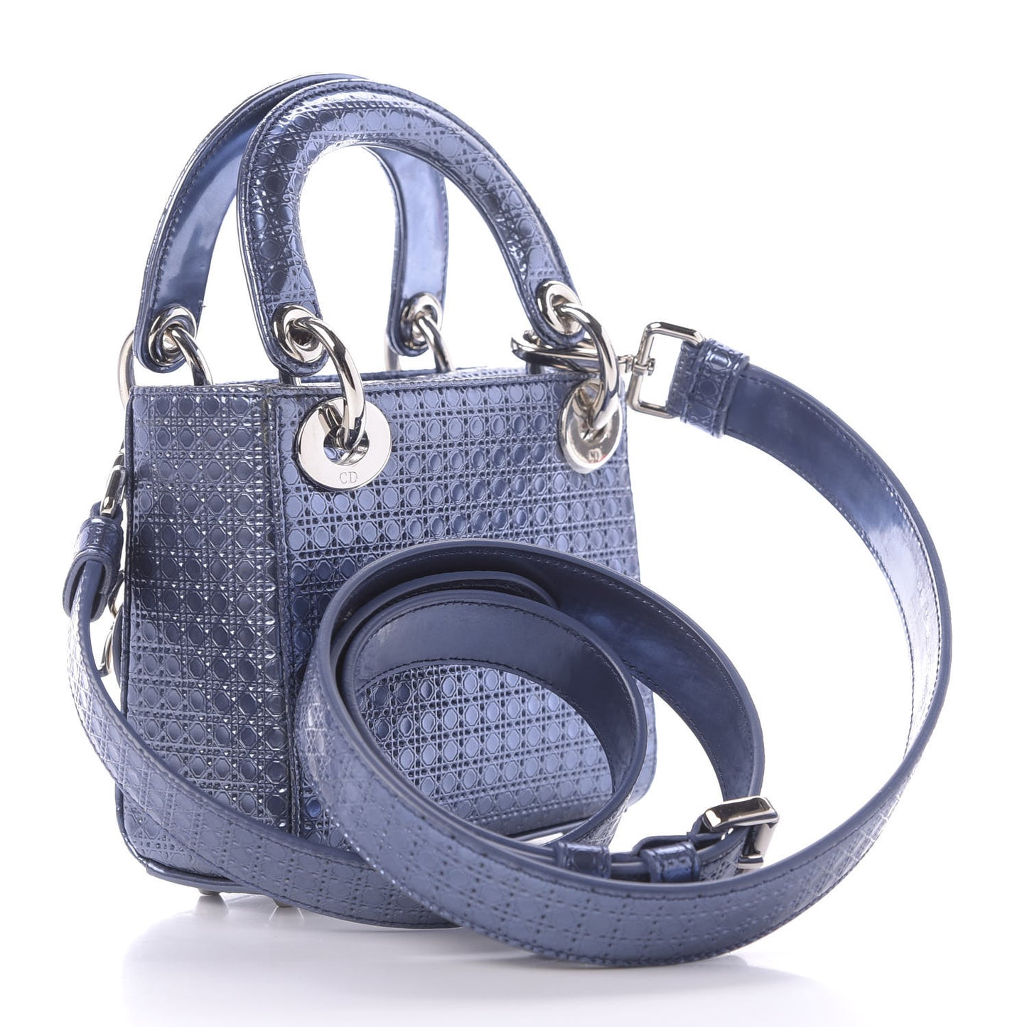 Metallic Patent Micro-Cannage Mini Lady Dior Blue