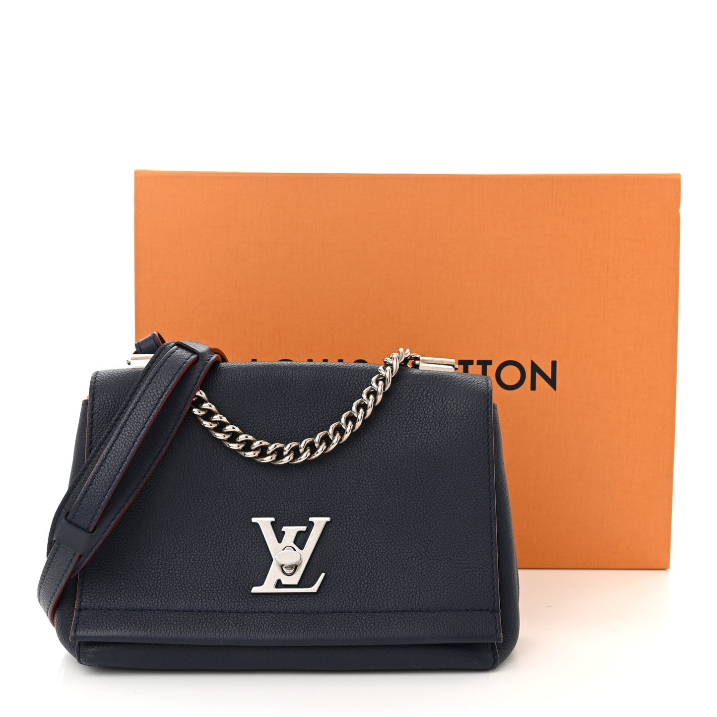 Calfskin Lockme II Chain Bag BB Marine Rouge