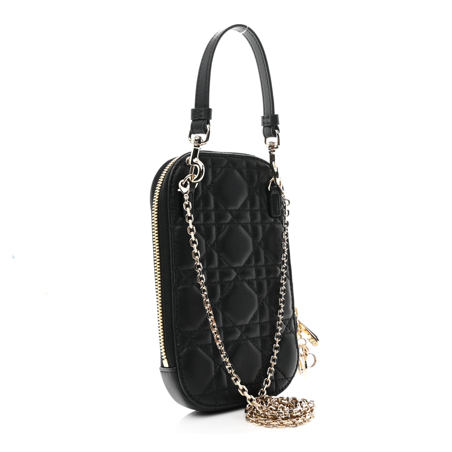 Lambskin Cannage Lady Dior Phone Holder Black