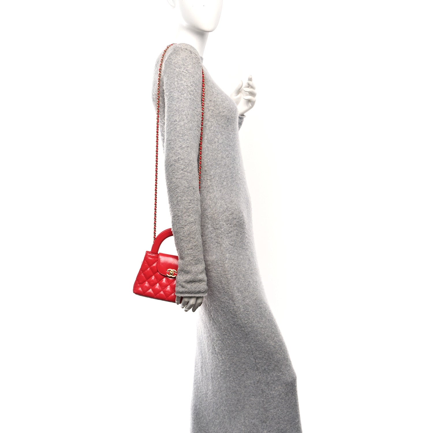 Chanel Shiny Aged Calfskin Quilted Nano Kelly Shopper Red 1838656