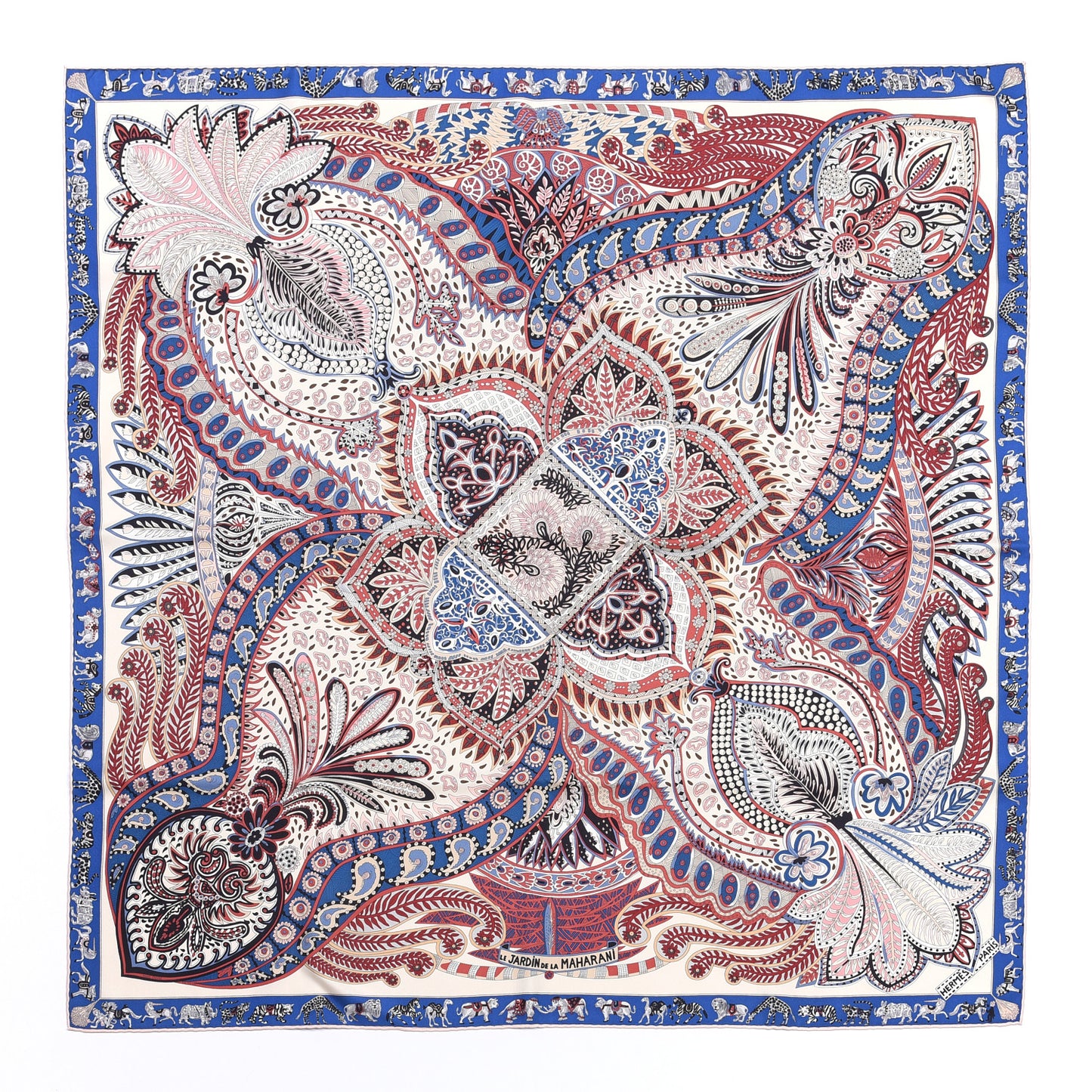 Silk Le Jardin De La Maharani Scarf 90 Ivory Bleu Bois De Rose