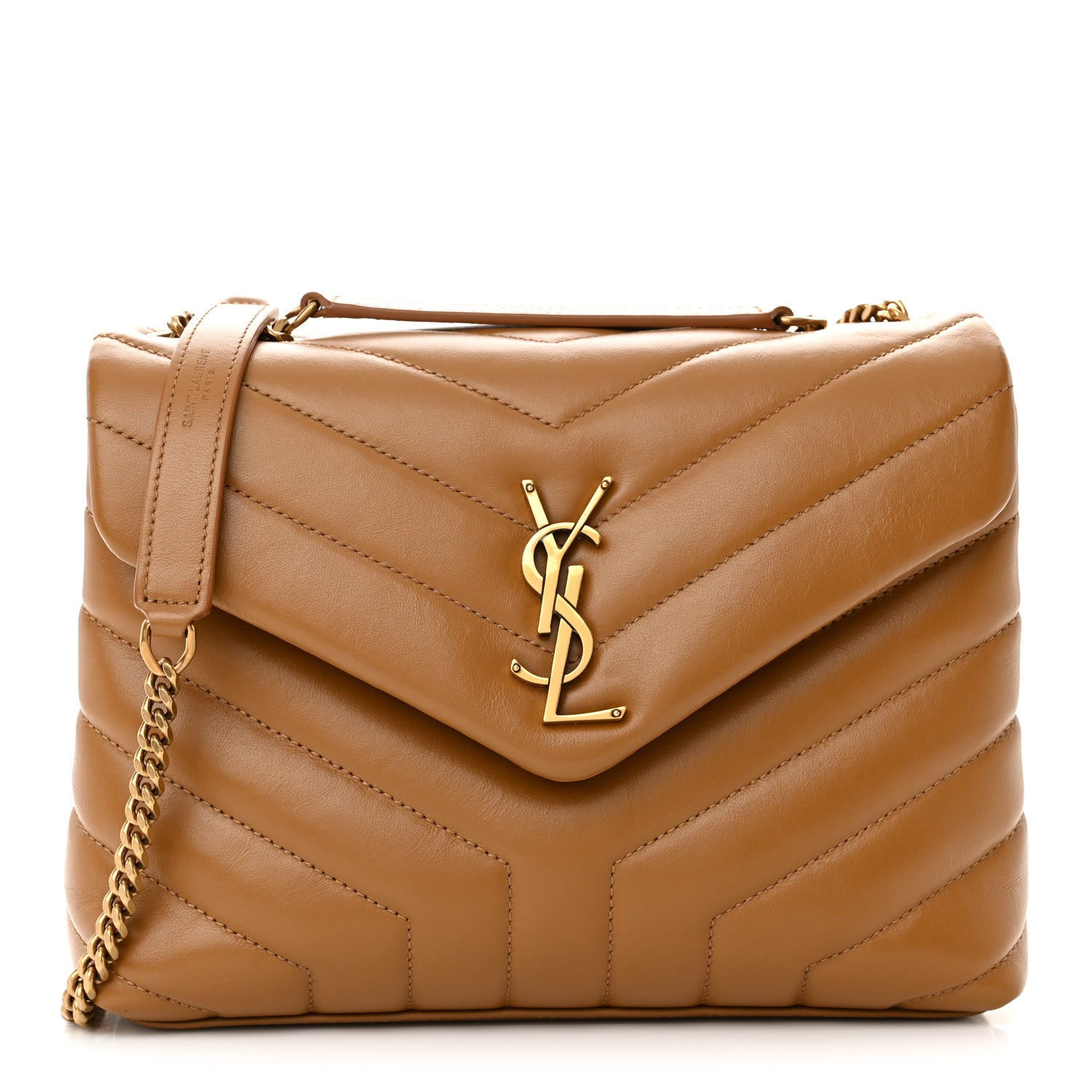 Saint Laurent Calfskin Y Quilted Monogram Small Loulou Chain Satchel Dark Natural 1 of 10