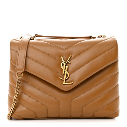 Saint Laurent Calfskin Y Quilted Monogram Small Loulou Chain Satchel Dark Natural 1 of 10
