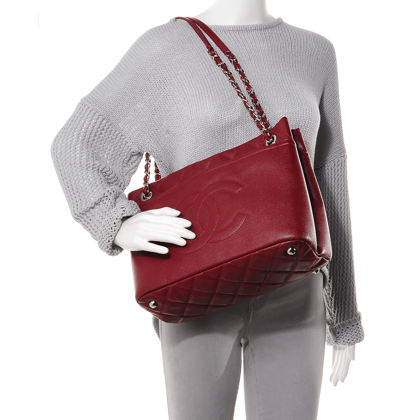 Caviar Large CC Timeless Soft Tote Dark Red