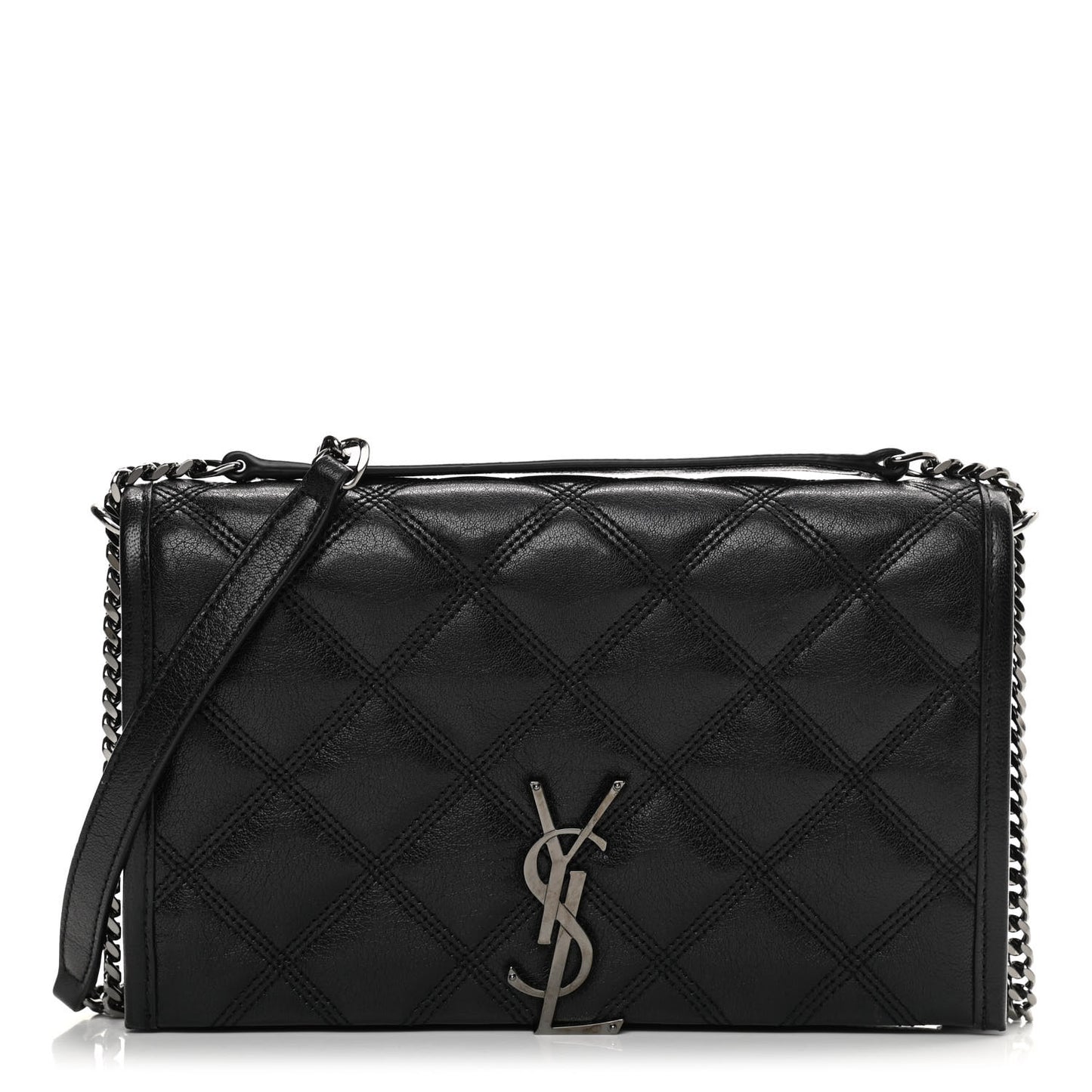 Lambskin Diamond Quilted Becky Chain Wallet Black