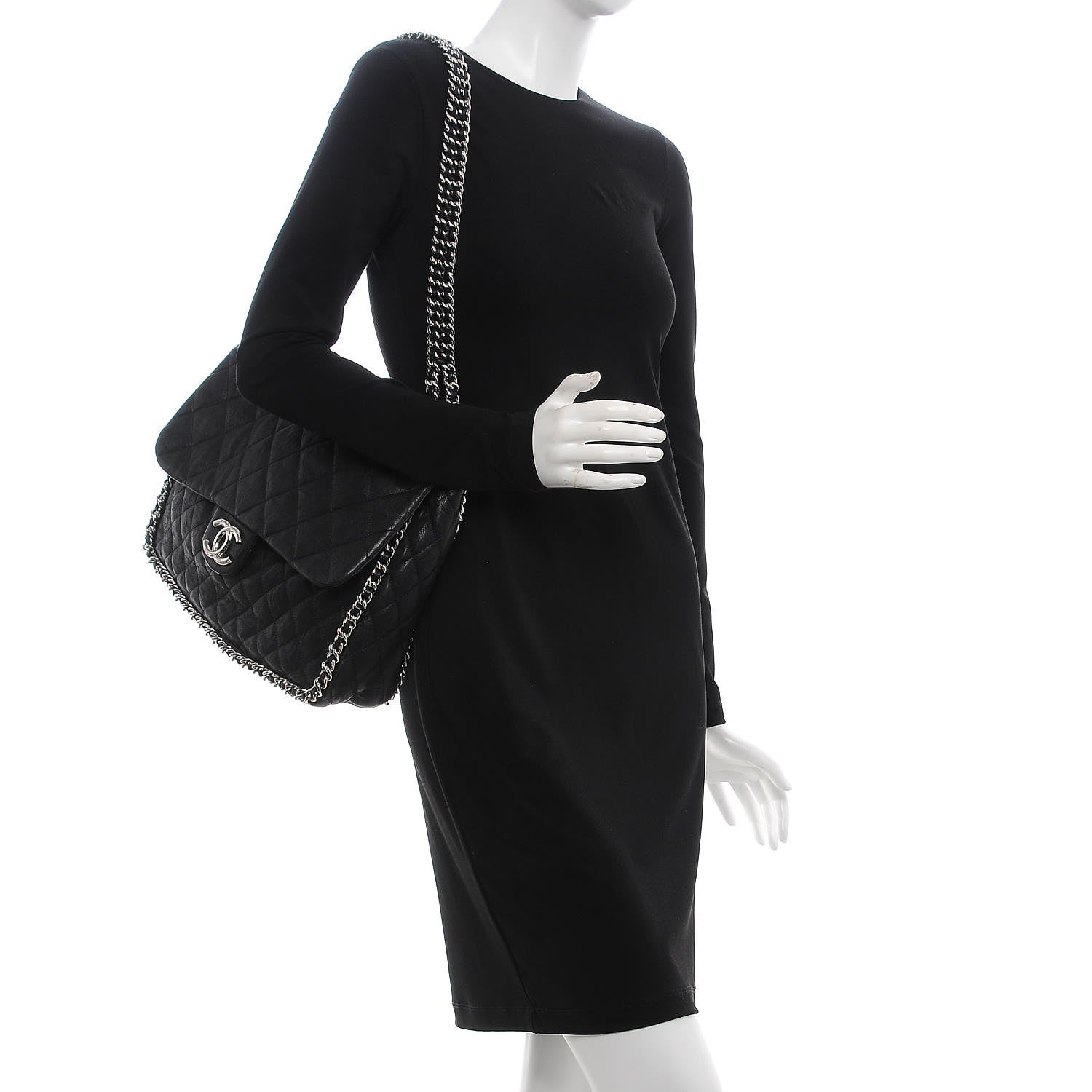 Chanel Washed Lambskin Quilted Maxi Chain Around Flap Black 2 of 14