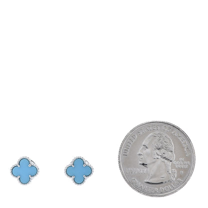 Van Cleef & Arpels 18K White Gold Turquoise Sweet Alhambra Earrings 2 of 6