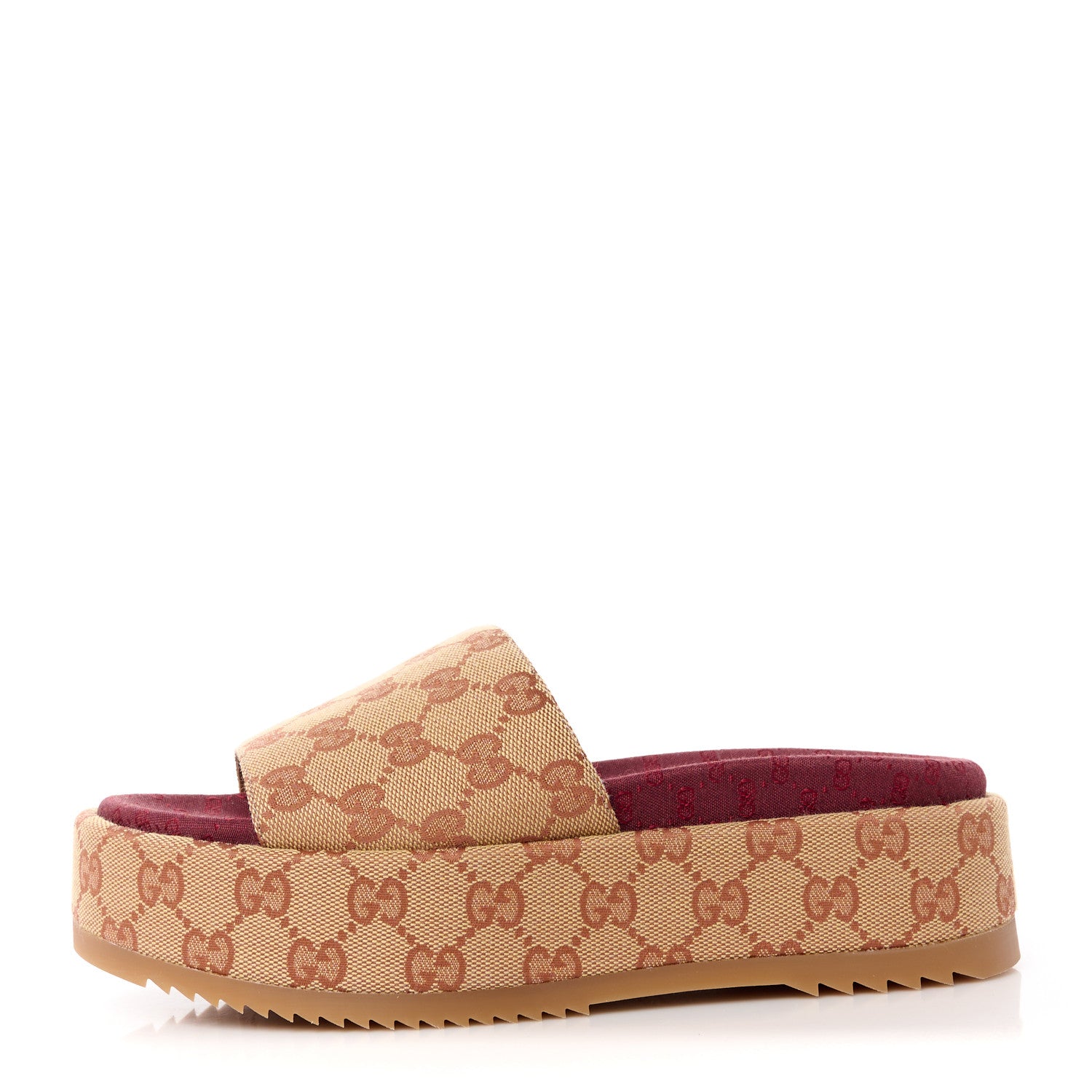 Gucci Canvas GG Monogram Angelina Platform Slide Sandals 37 Beige Ruggine 1 of 9