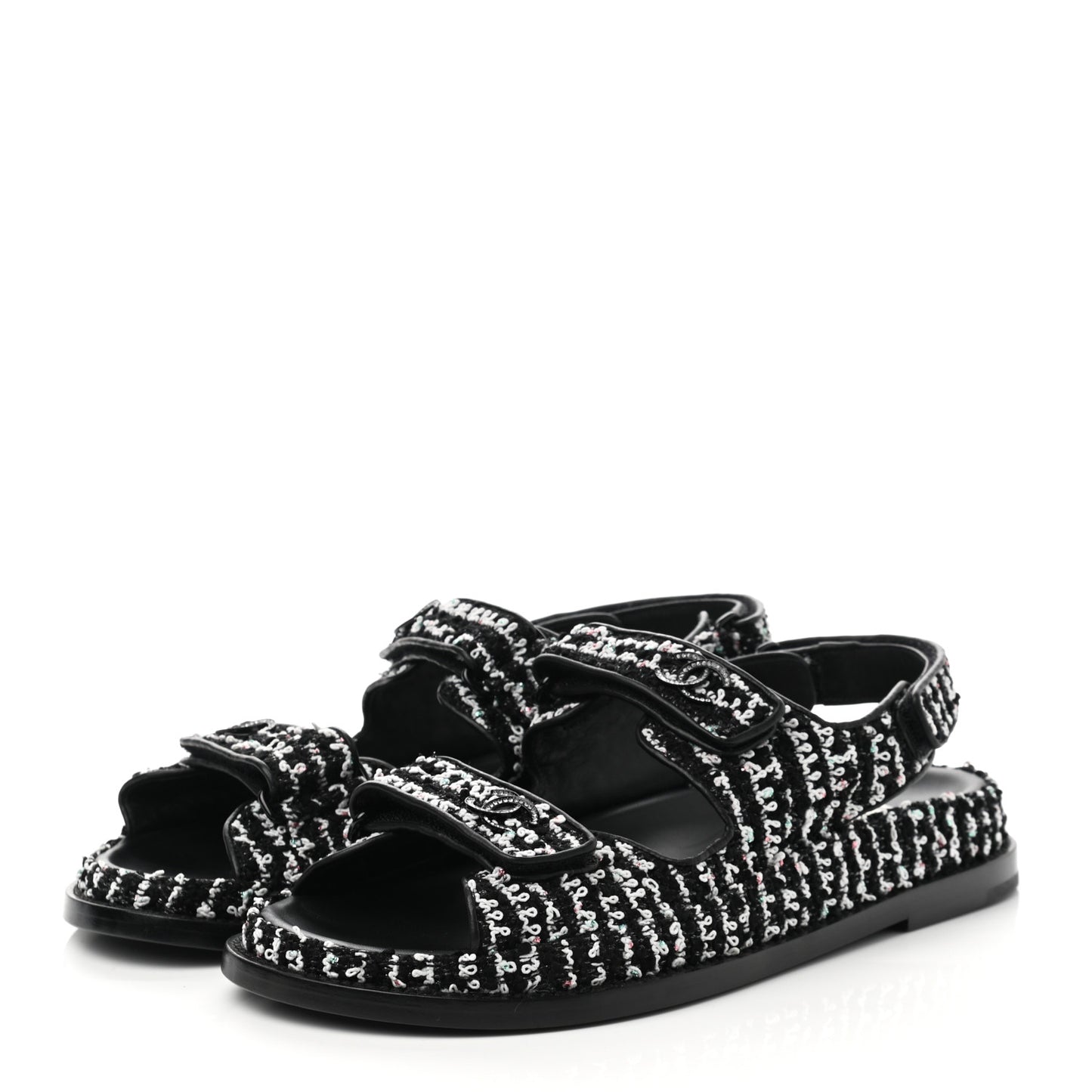 Tweed Lambskin Dad Sandals 39.5 Black White