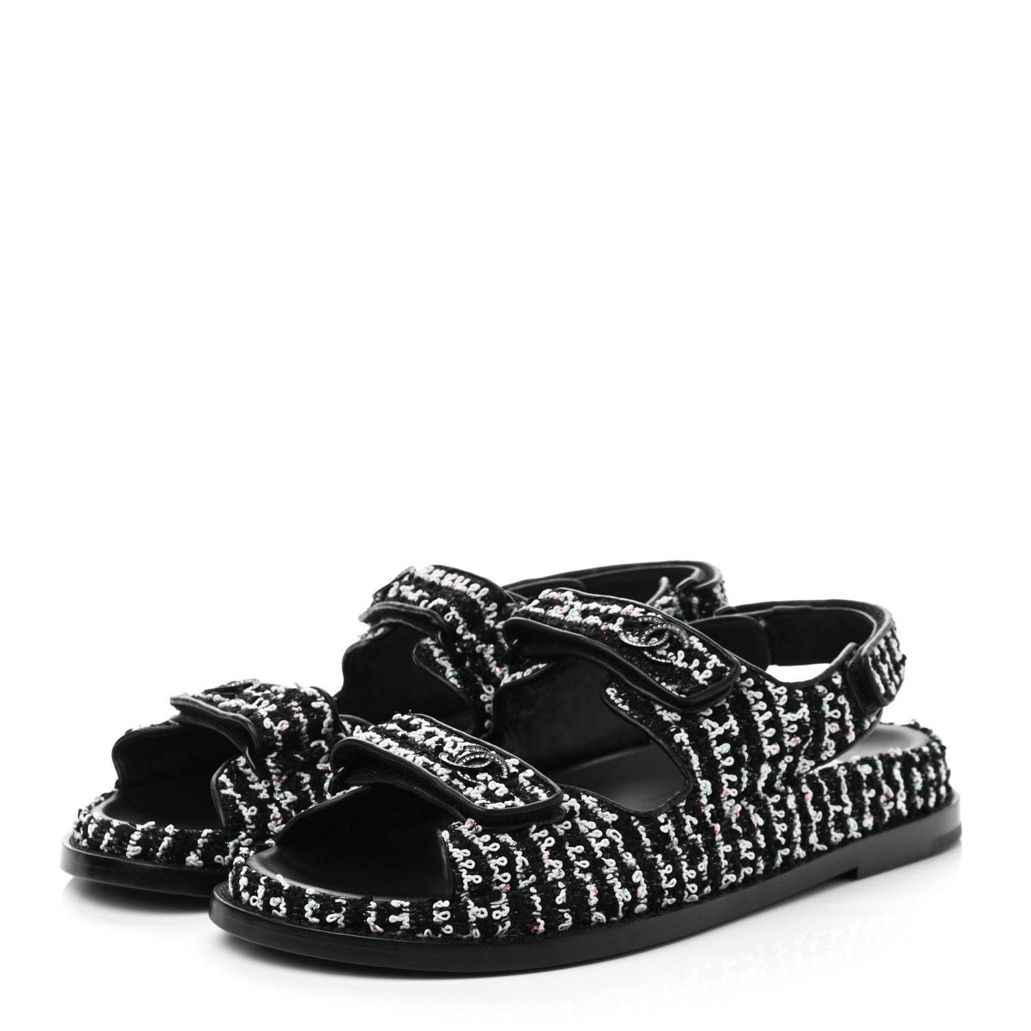 Chanel Tweed Lambskin Dad Sandals 39.5 Black White 3 of 10