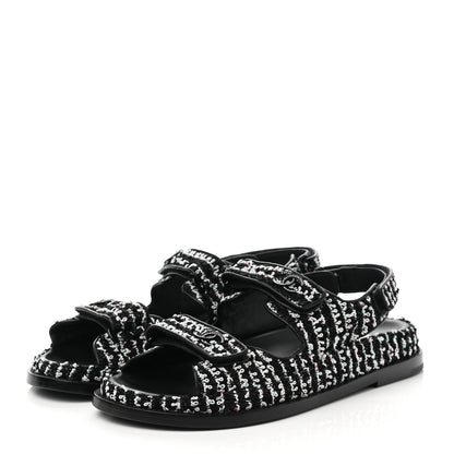 Chanel Tweed Lambskin Dad Sandals 39.5 Black White 3 of 10
