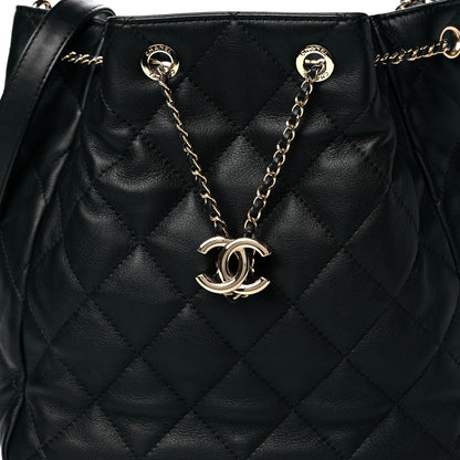 Chanel Goatskin Quilted Chain Drawstring Bag Black 7 of 9