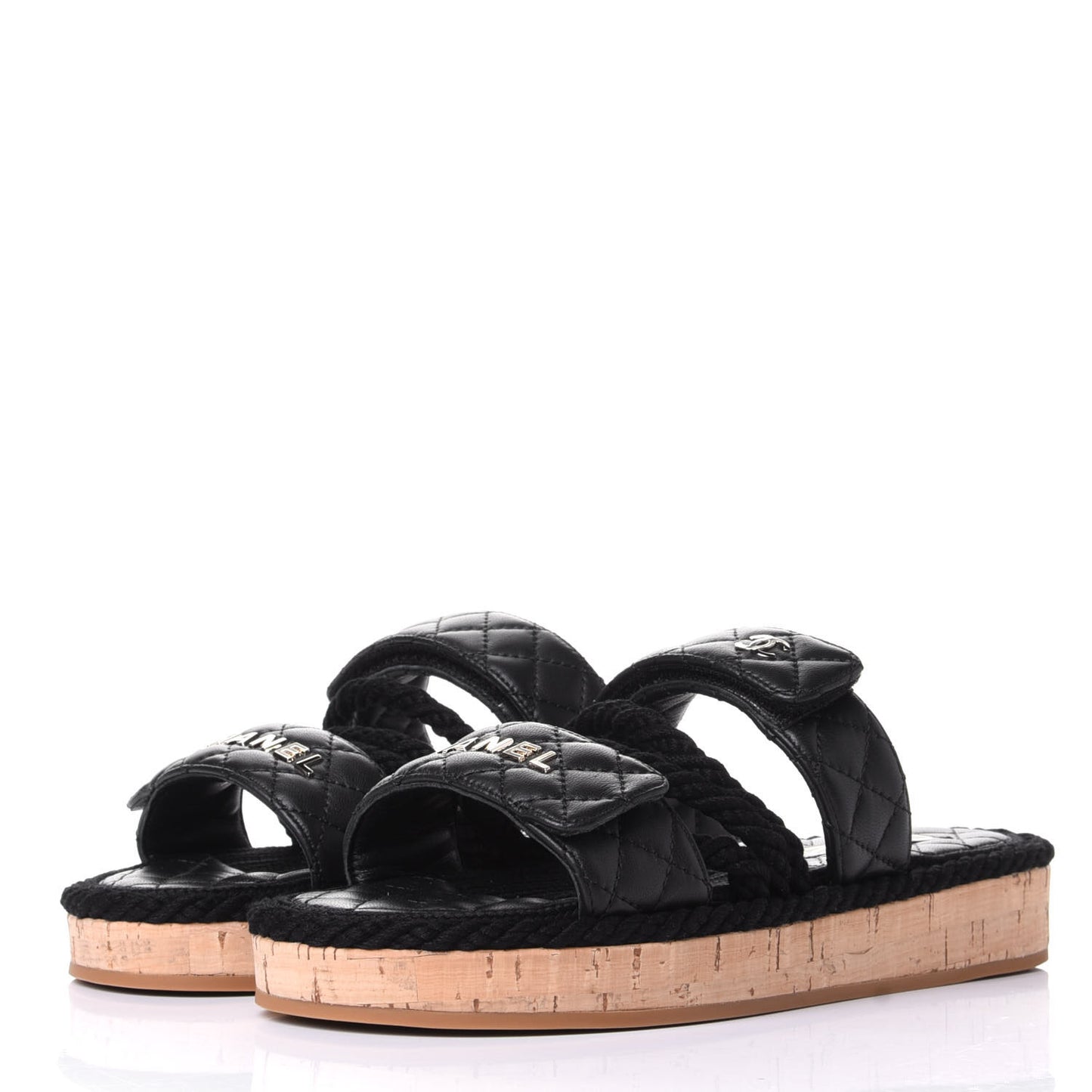 Cord Lambskin Quilted Logo Mules 37 Black