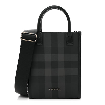 Burberry E-Canvas Mini Denny Check Tote Charcoal 1 of 10