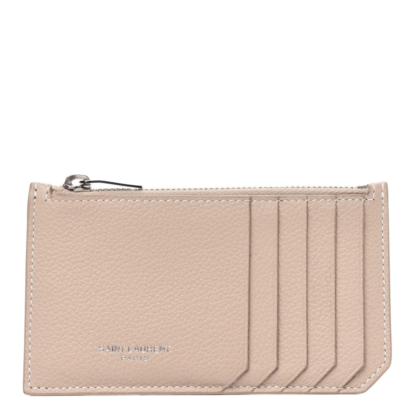 Grained Calfskin 5 Fragments Zip Pouch Card Holder Nude