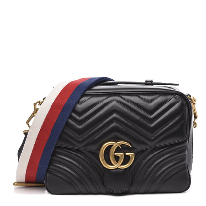 Gucci Calfskin Matelasse Sylvie Web Small GG Marmont Top Handle Shoulder Bag Black 1 of 11