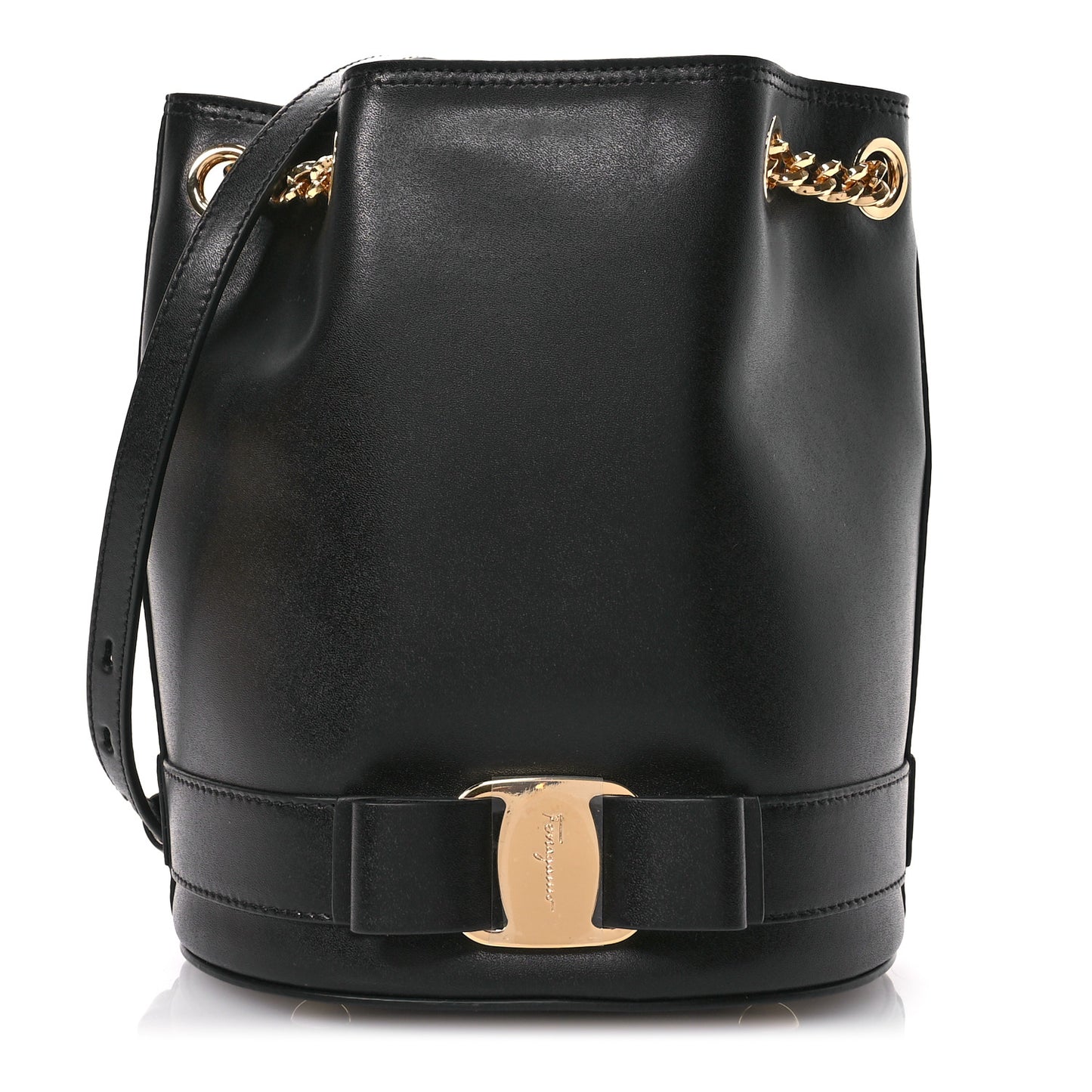 Calfskin Vara Bow Bucket Bag Black