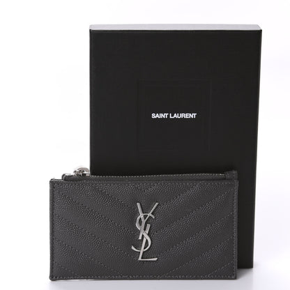 Saint Laurent Grain De Poudre Matelasse Chevron Monogram Fragments Zippered Card Case Coal 8 of 8