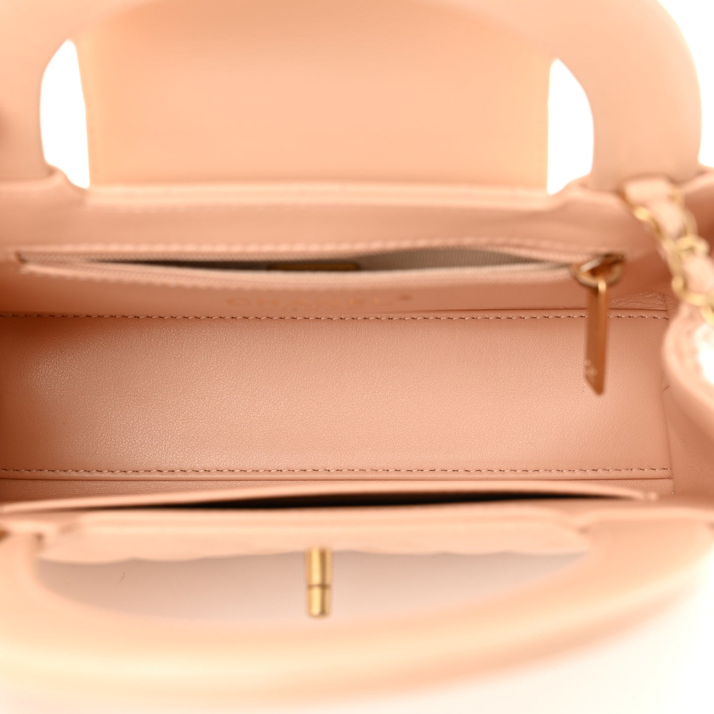 Shiny Aged Calfskin Quilted Nano Kelly Shopper Beige