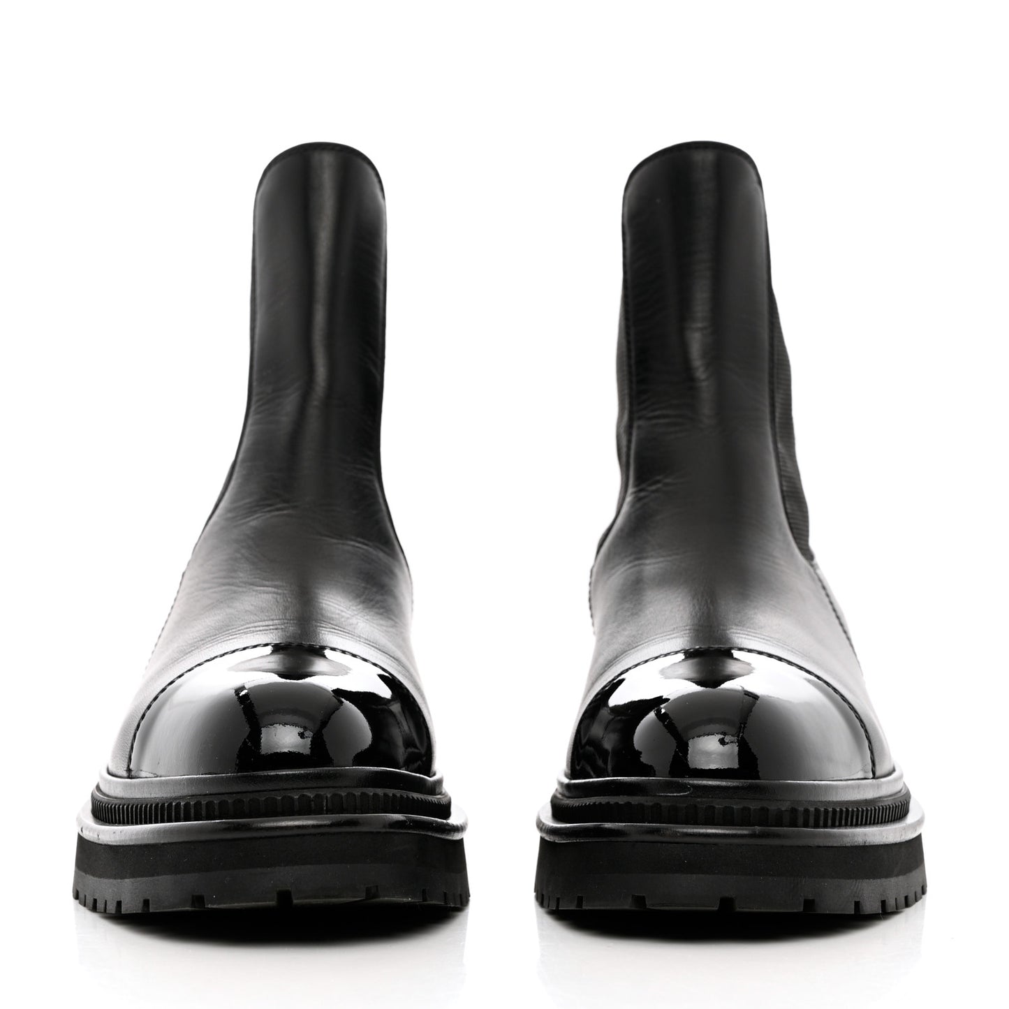 Calfskin Patent Cap Toe Ankle Boots 39.5 Black
