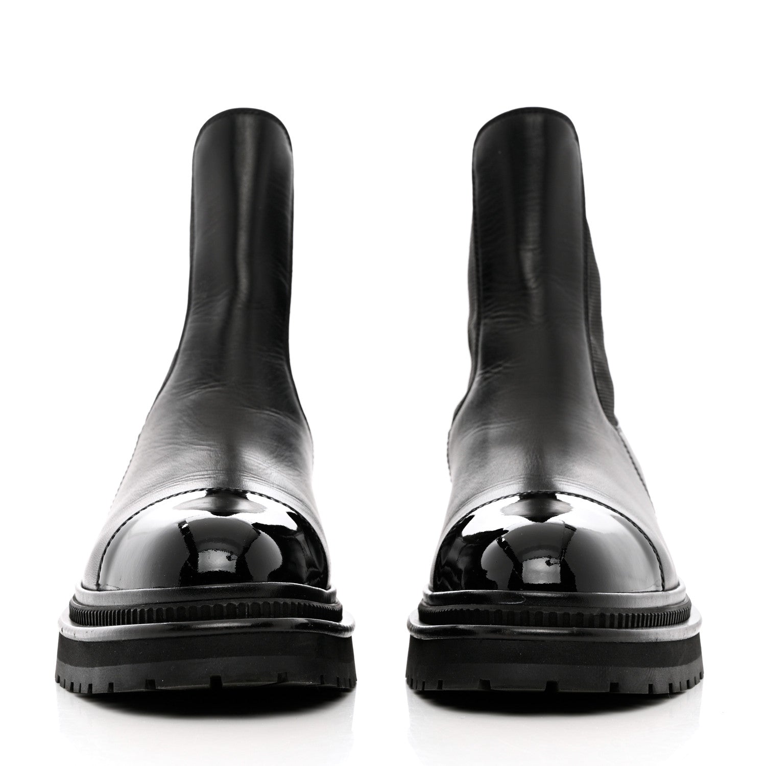 Chanel Calfskin Patent Cap Toe Ankle Boots 39.5 Black 2 of 16