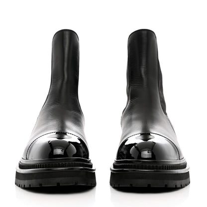 Chanel Calfskin Patent Cap Toe Ankle Boots 39.5 Black 2 of 16