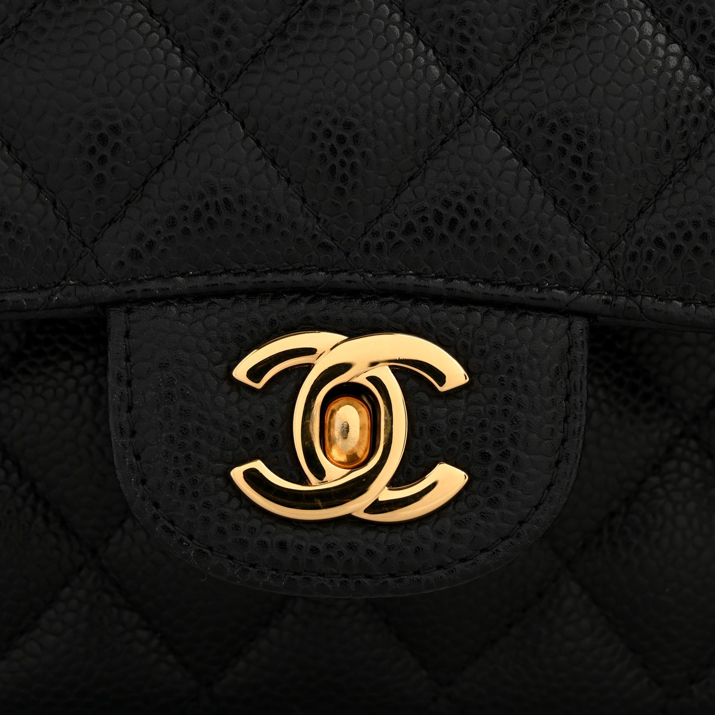 Caviar Quilted Medium Double Flap Black