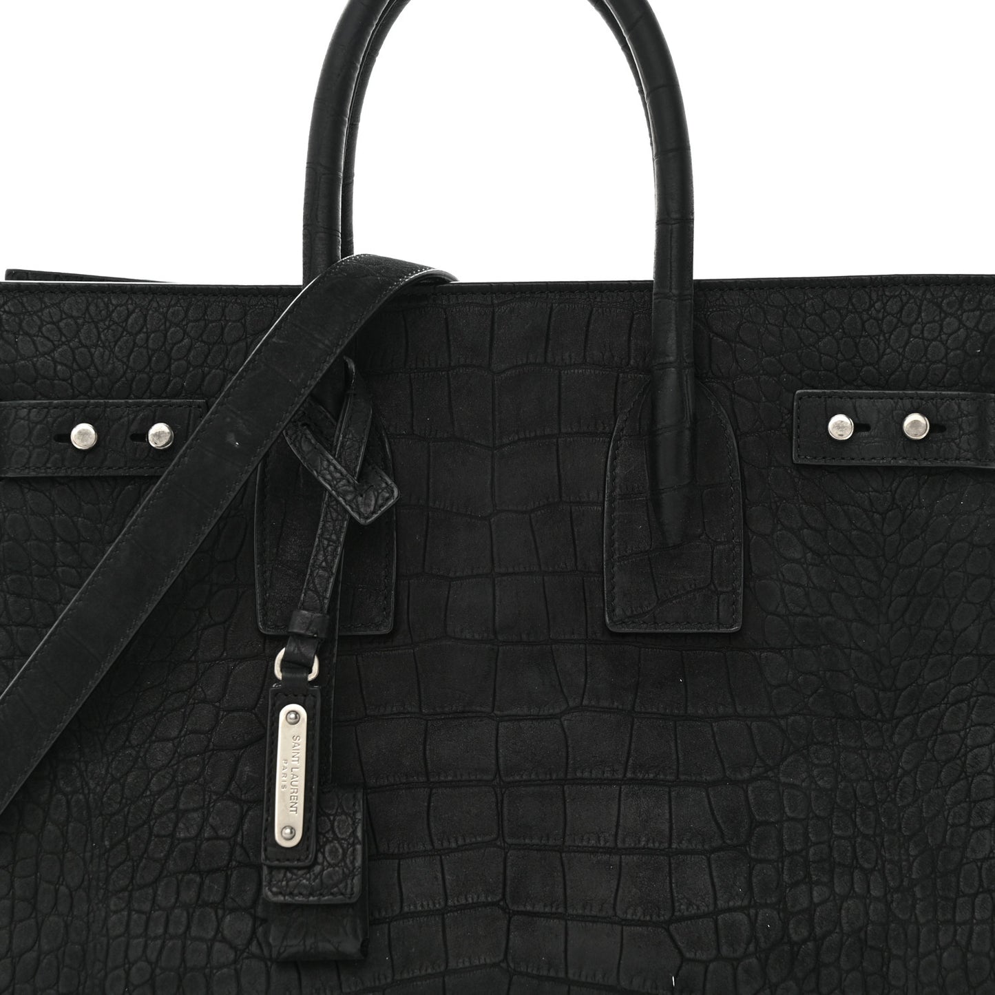Crocodile Embossed Suede Small Supple Sac de Jour Black