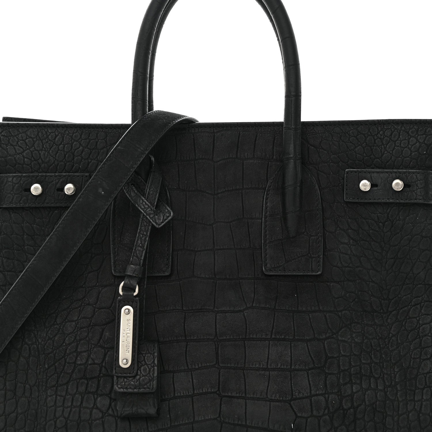 Saint Laurent Crocodile Embossed Suede Small Supple Sac de Jour Black 9 of 18