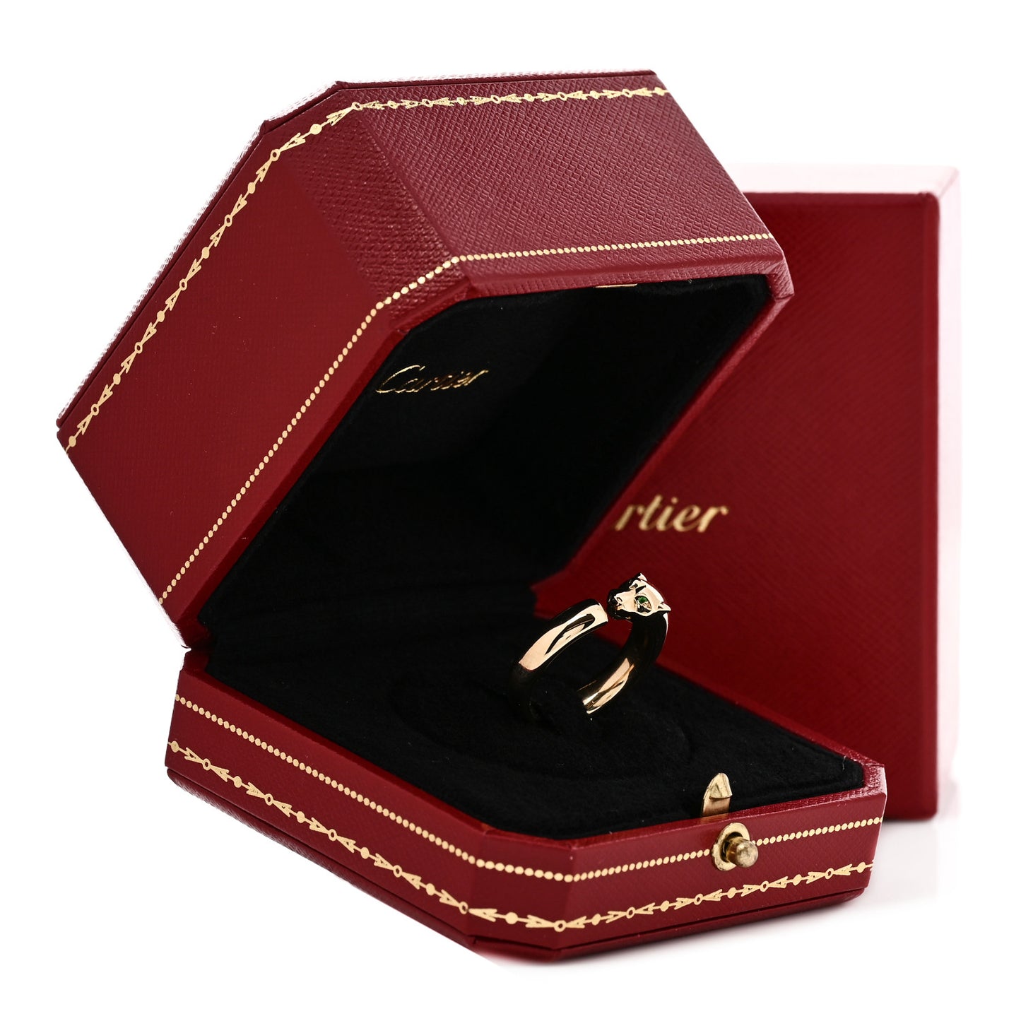 18K Yellow Gold Tsavorite Onyx Panthere De Cartier Ring 56 7.75