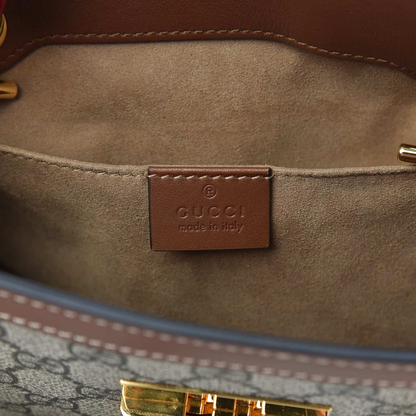 GG Supreme Monogram Calfskin Small Padlock Tote Beige Ebony Tuscany