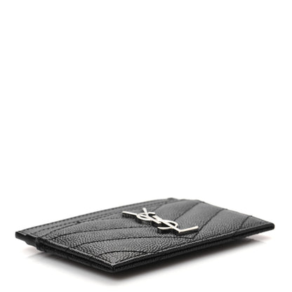 Saint Laurent Grain De Poudre Matelasse Chevron Monogram Credit Card Case Black 4 of 7