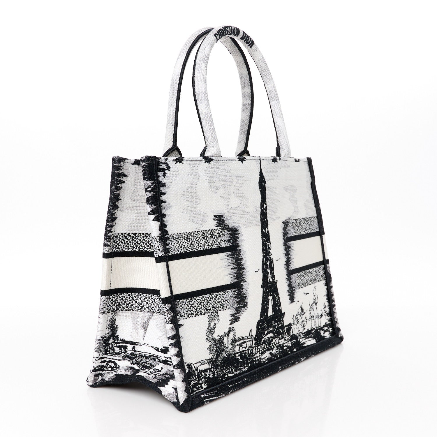 Christian Dior Canvas Embroidered Medium Paris Book Tote White Black 3 of 10