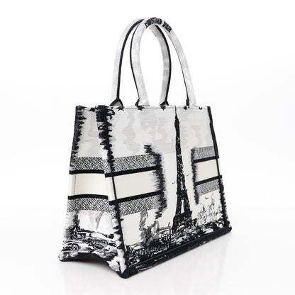 Christian Dior Canvas Embroidered Medium Paris Book Tote White Black 3 of 10