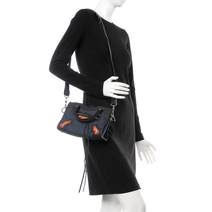 Balenciaga Mesh Arena Classic Silver Hardware Mini City Black Navy Orange 2 of 7