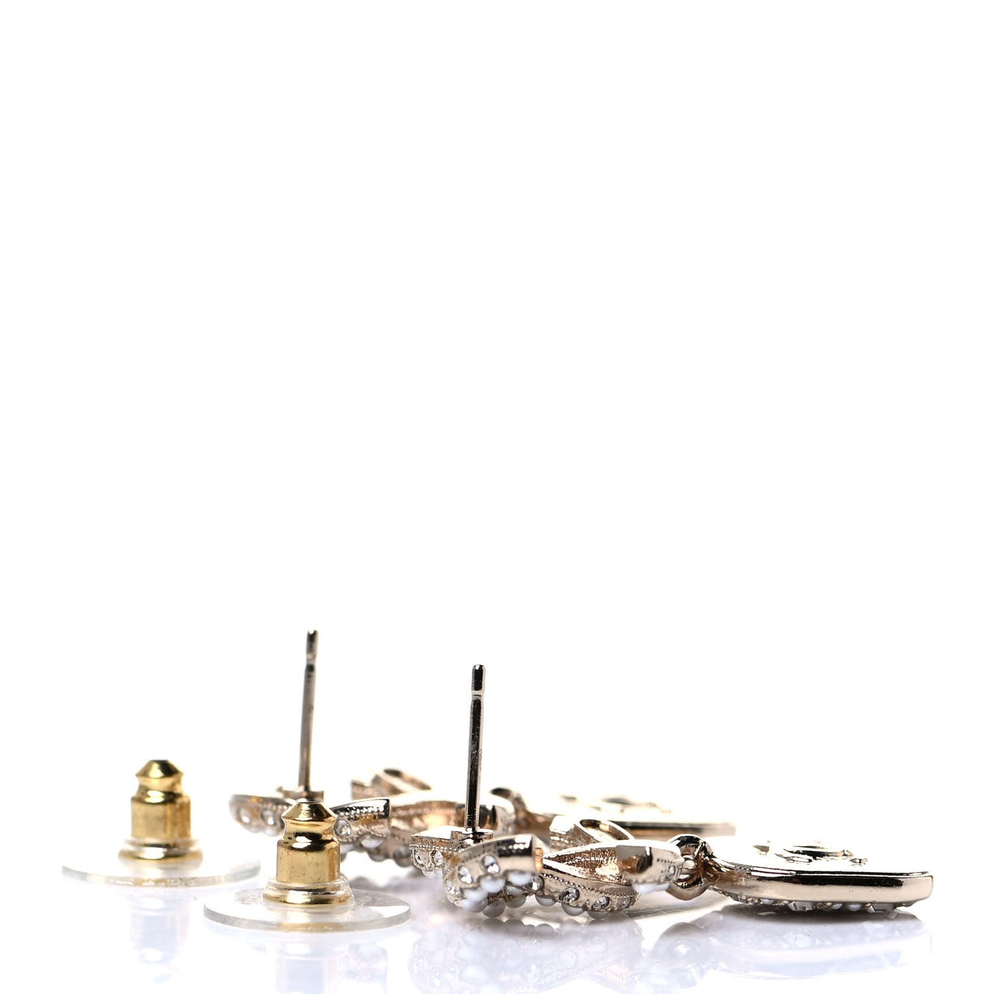 Crystal Pearl CC Drop Earrings Gold