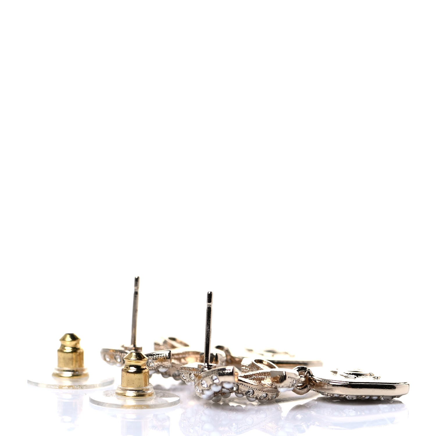 Chanel Crystal Pearl CC Drop Earrings Gold 3 of 4