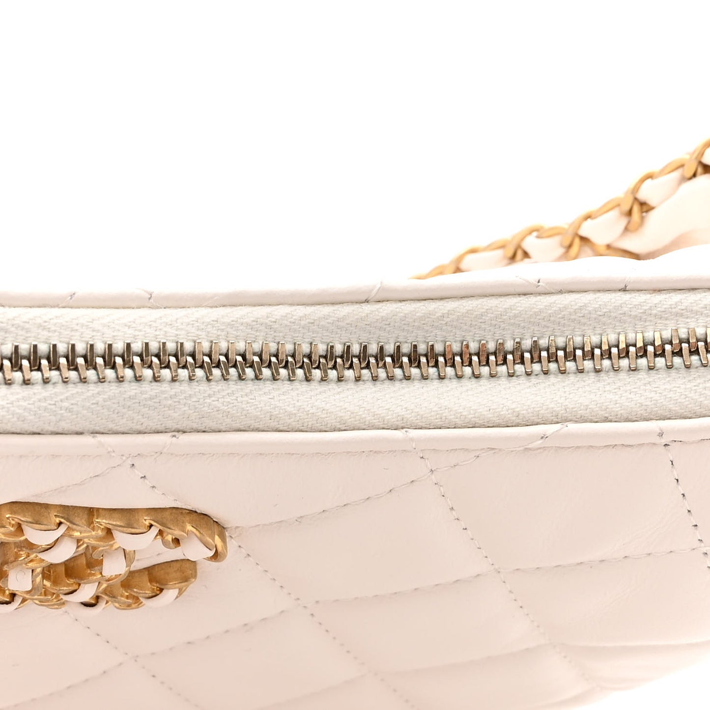 Crumpled Calfskin Quilted Braided CC Small Hobo White