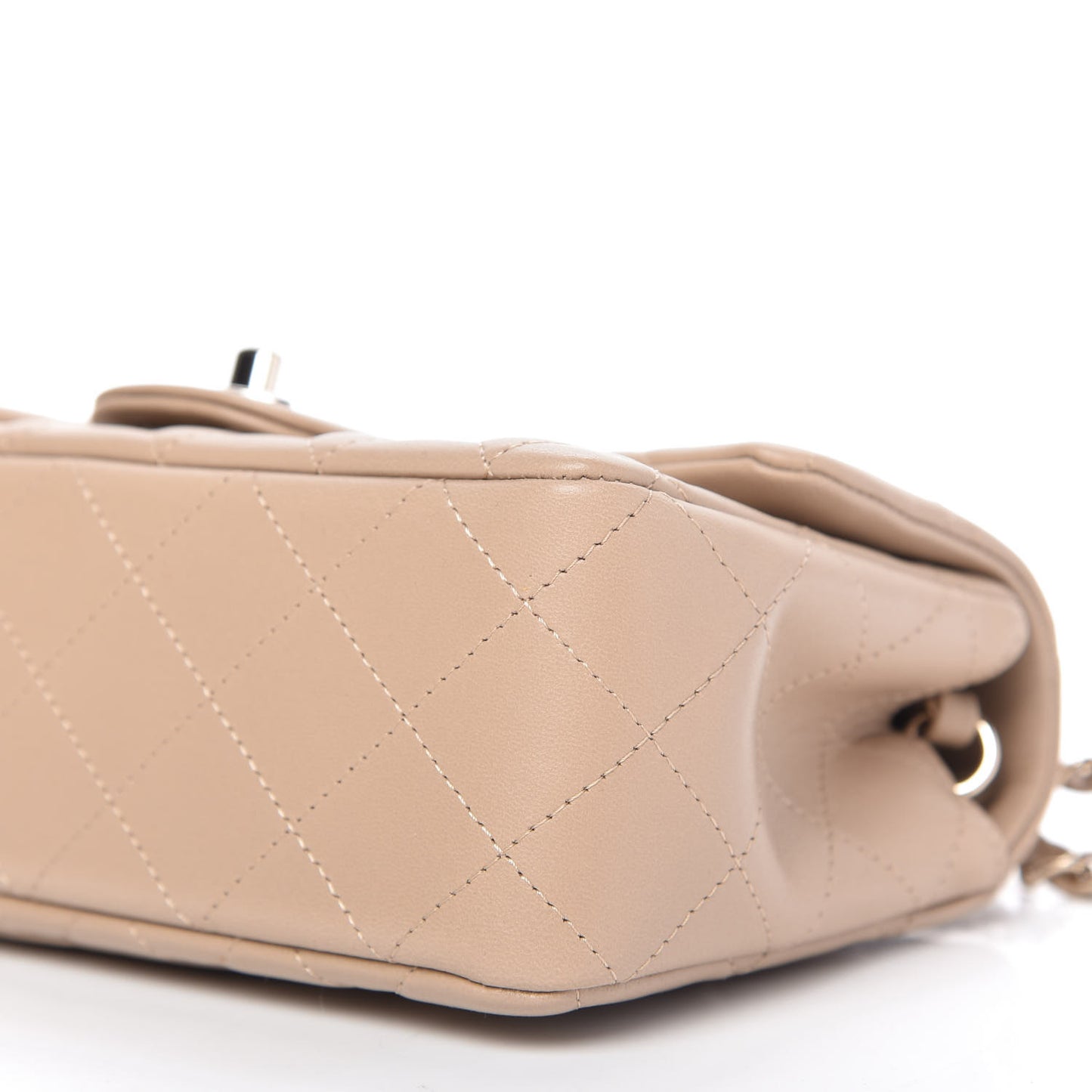 Lambskin Quilted Mini Rectangular Flap Dark Beige