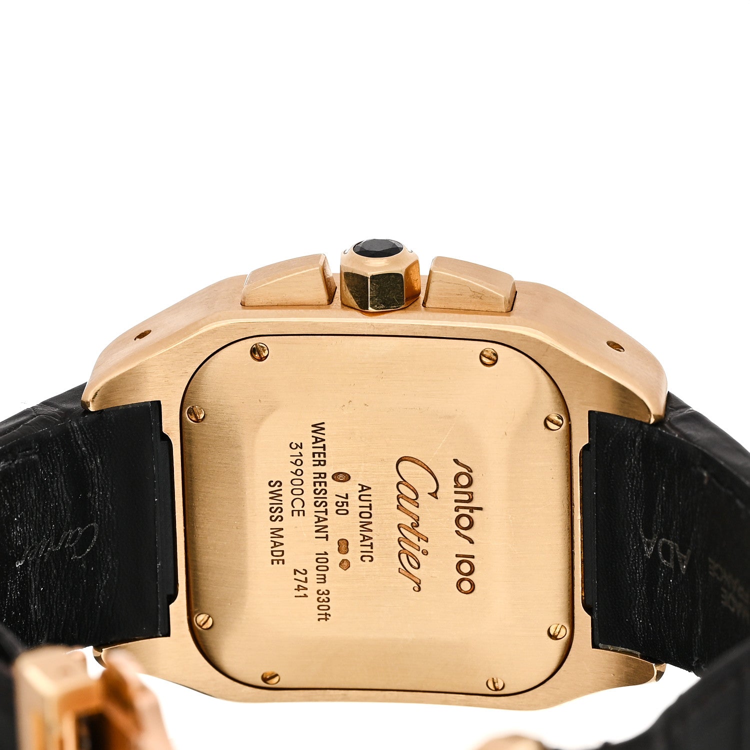 Cartier 18K Yellow Gold Alligator 41.5mm Santos 100 Chronograph Automatic Watch 4 of 4