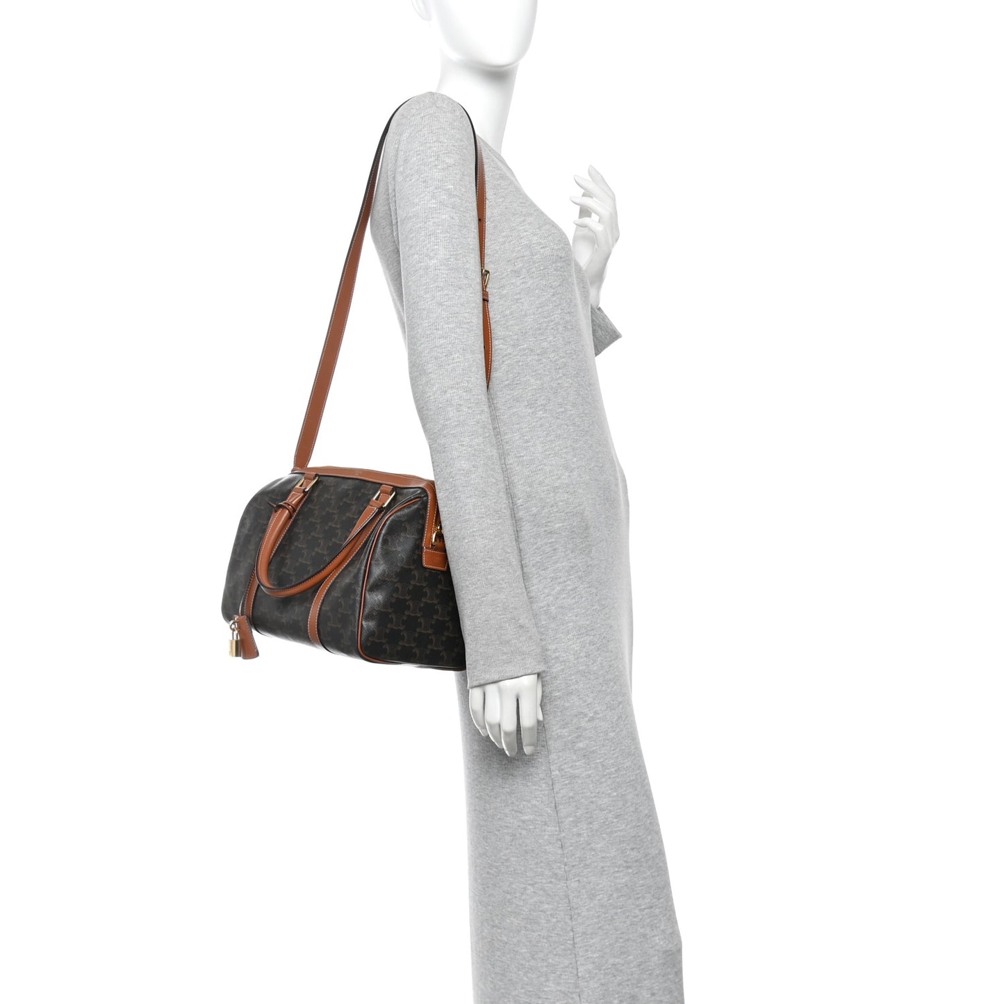 Triomphe Canvas Calfskin Boston Bag Tan